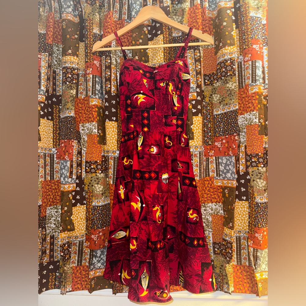 1950s Alfred Shaheen Hawaiian print aloha fish Dress